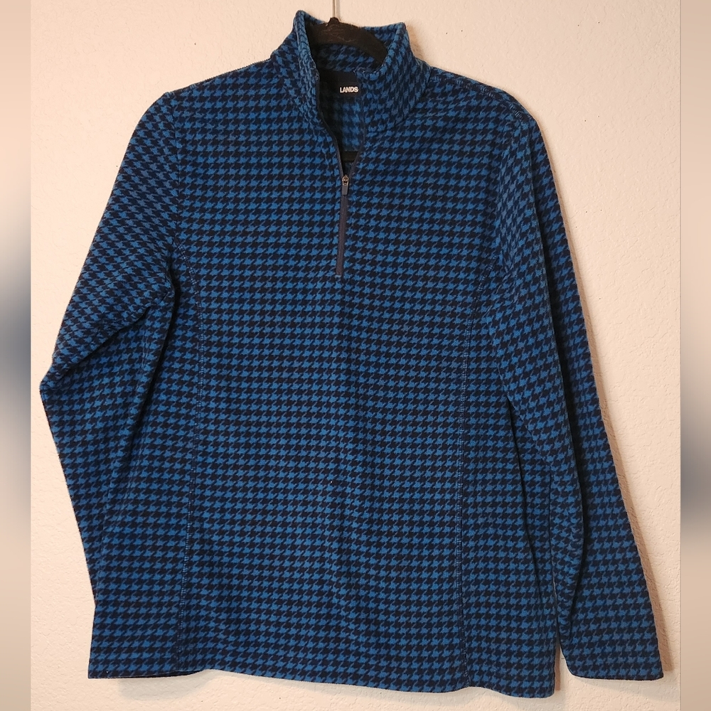 Lands' End Pullover Women's 1/4 Zip‎ Mock Neck Houndstooth, Size M 10/12